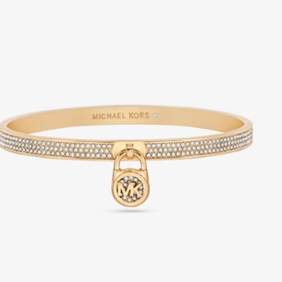 Michael Kors Jewelry - Michael Kors Pave Gold Dangle Lock HInged Bracelet in Box